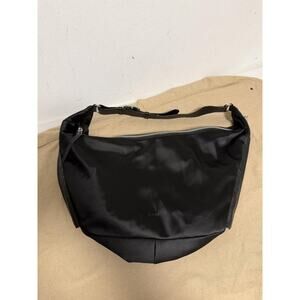 AIMEE Sling Bag Womens Large Black Satin Leather Zip Crossbody Adjustable Strap